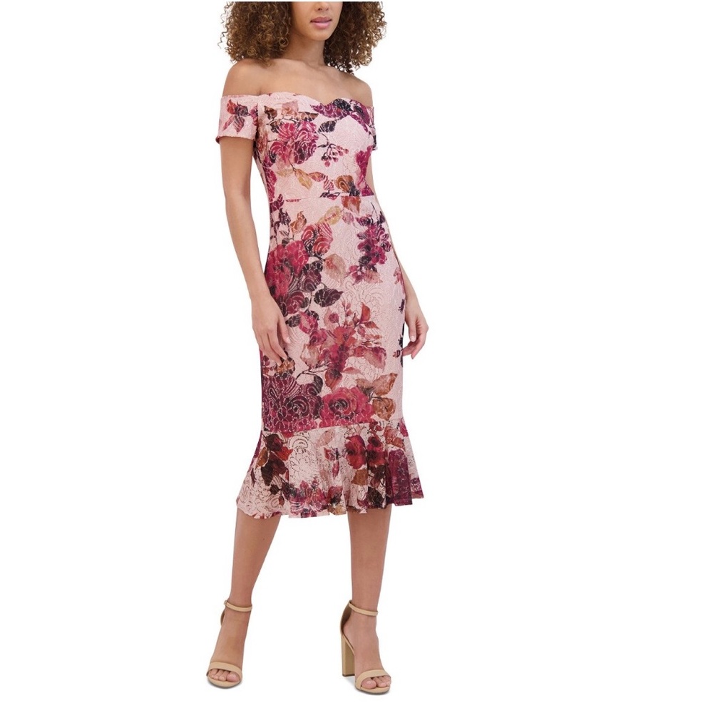 Siena Off-Shoulder Pink Floral Midi Dress